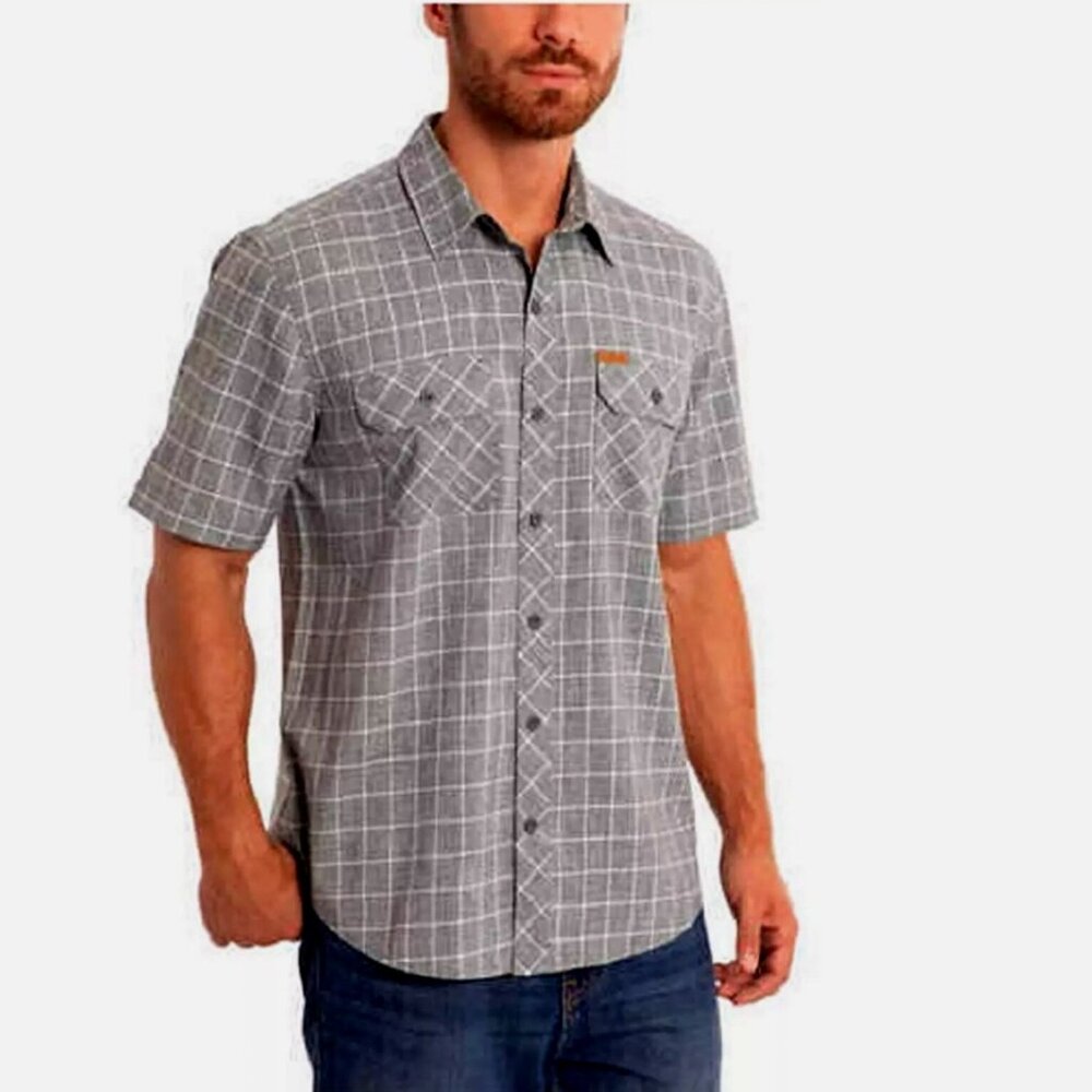 Z ORVIS Classic Collection Men's Button-Up Short Sleeve Shirt – Sz M –Gray/White